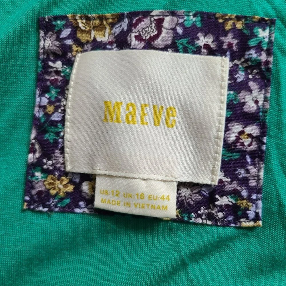 Anthropologie Maeve Emma Dress Size 12 Green Dandelion Floral Crochet Fit Flare - Picture 6 of 8